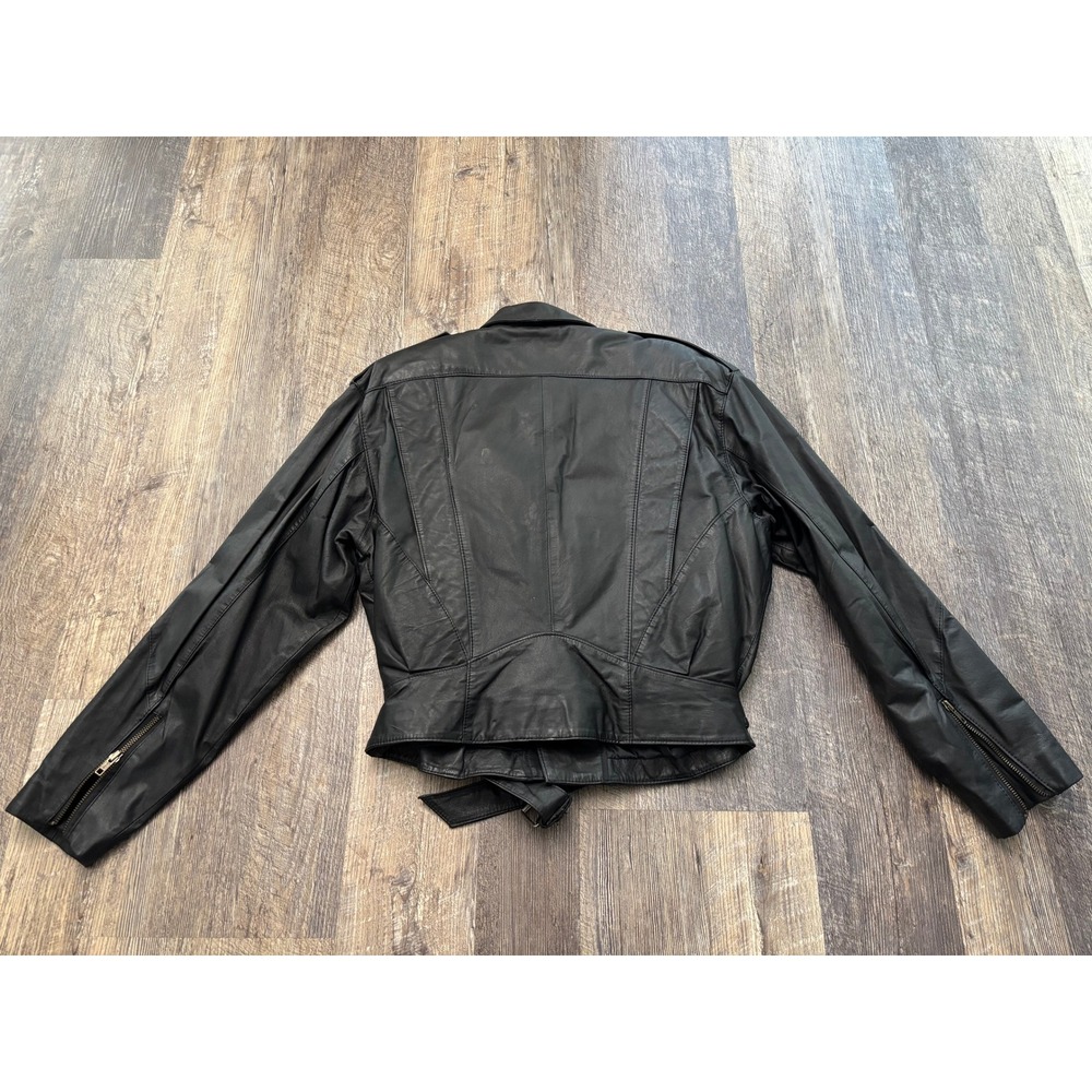 Vintage Chia Black Leather Biker Jacket Thinsulate Liner Belted Moto 2126 M - Picture 7 of 7